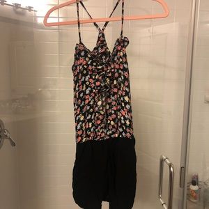 Ruffle front color block strappy shorts romper